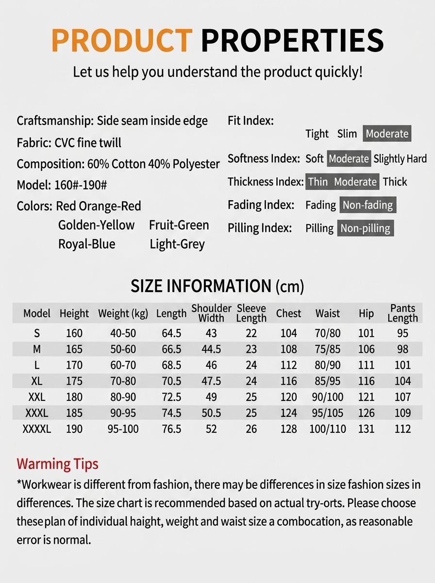 Custom Logo Men's Short Sleeve Workwear Shirt Durable CVC 60/40 Work Uniform Breathable Contrast Mechanical Shirt Size Chart