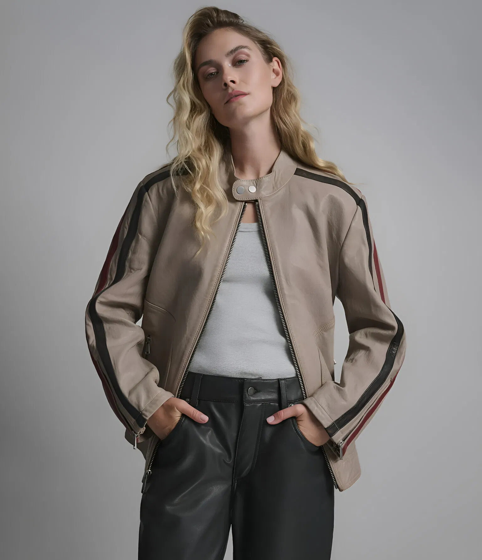 Sleek Motorcycle Outerwear with Zipper Closure for Day-to-Night Fashion