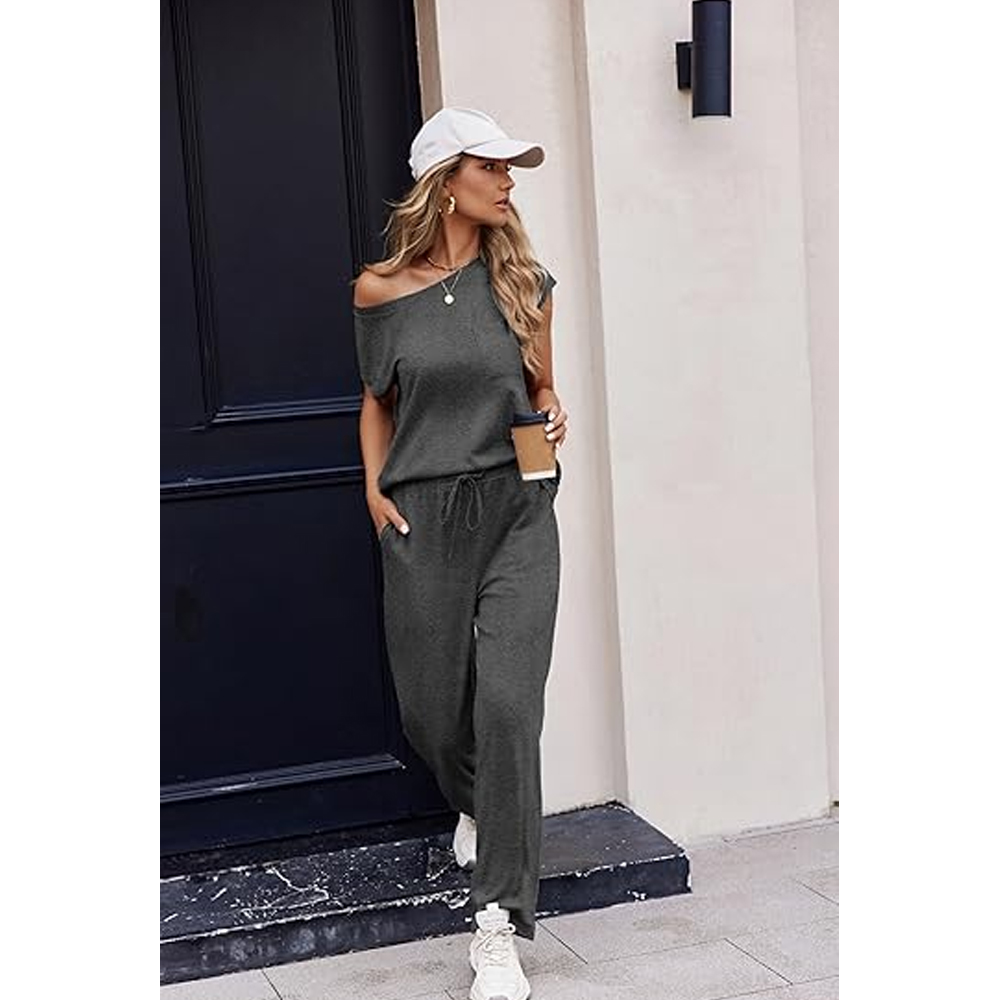 Women Designer Style for Wear Set Casual Short Sleeve Cotton Elastic Waist Pants 2-Piece Long Custom Printing Wholesale