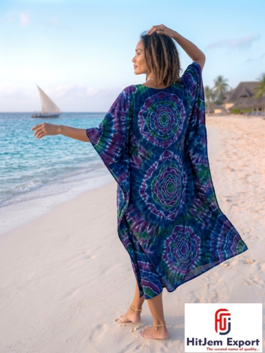 HitItem Export Women Bohemian Kaftan Dress V Neck Beach Cover Up Loose Fit Resort Wear OEM ODM Manufacturer Supplier