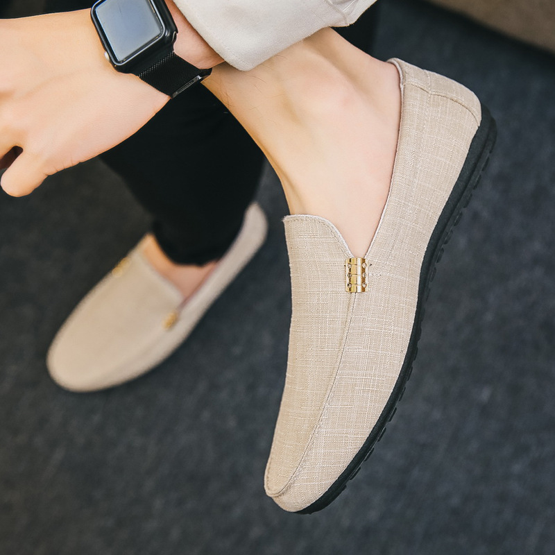 Custom Logo MOQ1 Men's Sport Casual Loafer Canvas Flat Slip-On Shoes Lightweight Breathable Men Leather Loafers