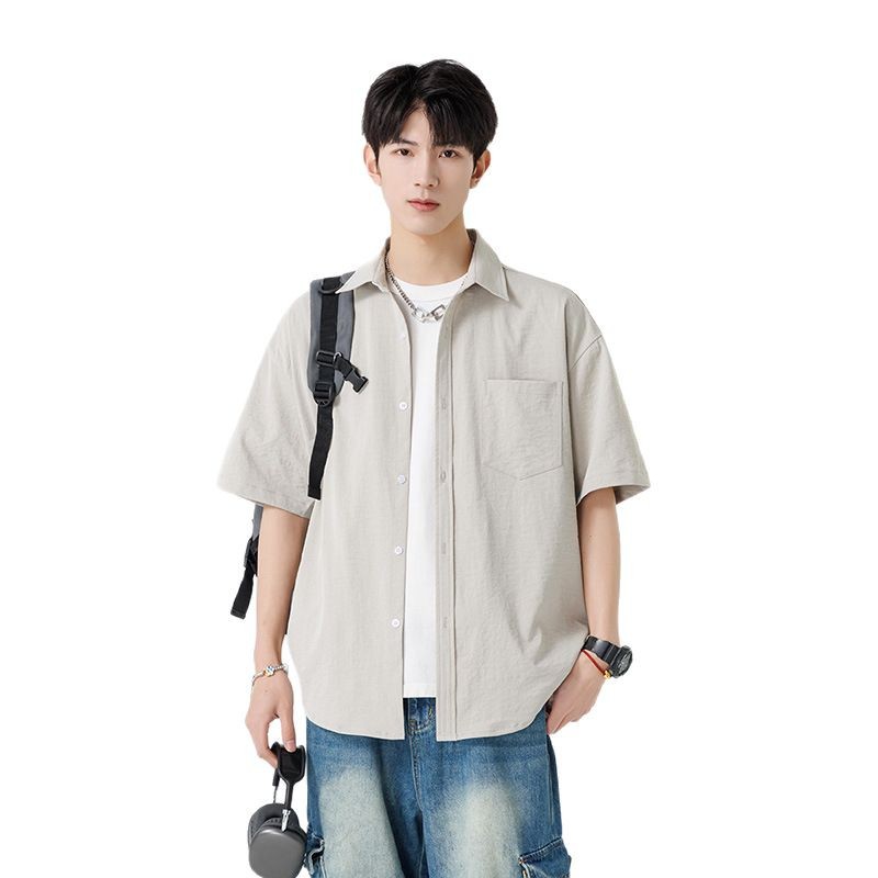 Men's Stand Collar Breathable Loose Summer Short-sleeve Shirt for Casual Wear in Summer a Comfortable Stylish Option for Men
