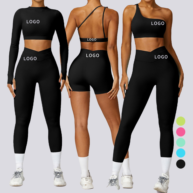 Women 3 Piece Gym Yoga Set Wholesale High Quality Hollow Bra Butt Soft Cross V Belt Leggings Workout Gym Fitness Sets