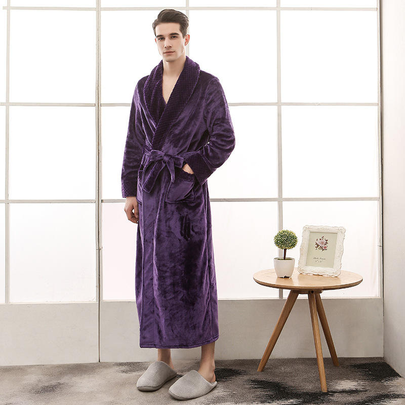 Custom Bath Robe Fashion Couple Pajamas 100% Polyester Flannel Men's Sleepwear extra Shawl Collar Women Bathrobes with logo