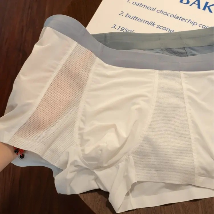 Men's Ultra-Thin Breathable Ice Silk Boxer-Style Underwear for Summer Mid-Rise Hollowed-Out Design for Southeast Asia Africa