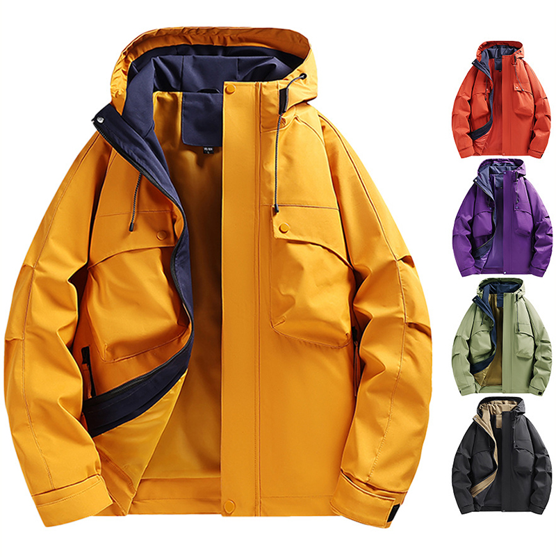 Windproof Waterproof Hooded Loose Group Workwear Bomber Jacket Hard Shell Windbreaker Women Men Outdoor Functional Customization