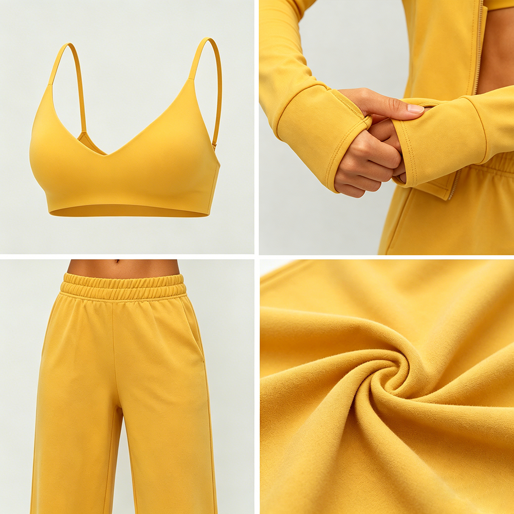 Women's Solid 3-Piece Breathable High Waist Tracksuit Full-Zip Jacket Sports Bra Wide-Leg Pants Set Casual Workout Loungewear