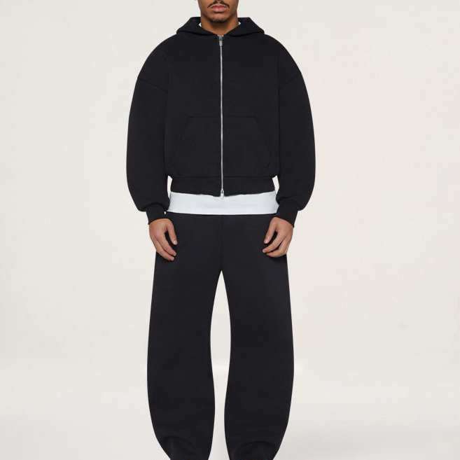 Custom Sweatsuits French Terry Blank Tracksuit Heavyweight Oversized 100% Cotton Baggy Zip Up Hoodie And Sweatpants Set For Men