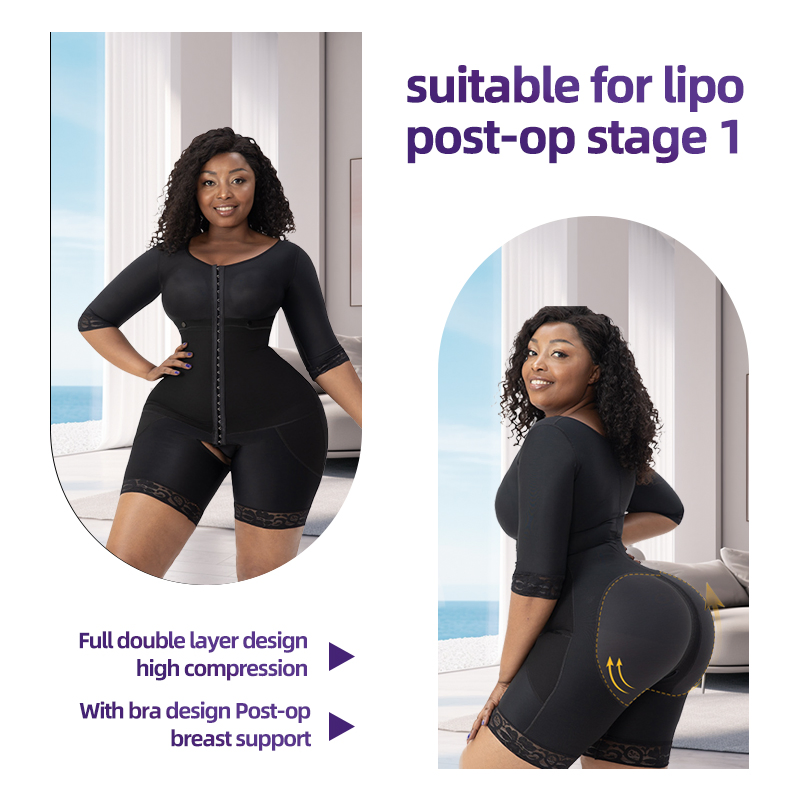 Post Surgery Open Crotch Waist Trainer Slimming Corset Long Sleeves Girdles After Op Bbl Liposuction Used Garment Faha Shapewear Fajas Colombianas