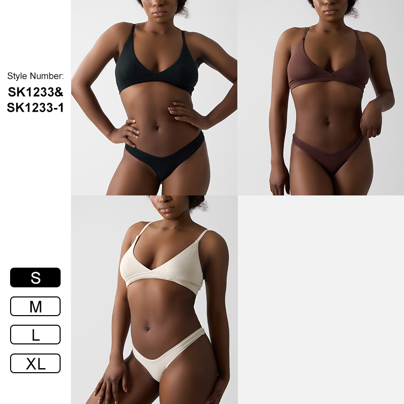 SK1233&amp;SK1233-1 Cotton Jersey Sexy T-thong Briefs Breathable Anti-bacterial Underwear Lounge Bra and Underwear&amp; Panties