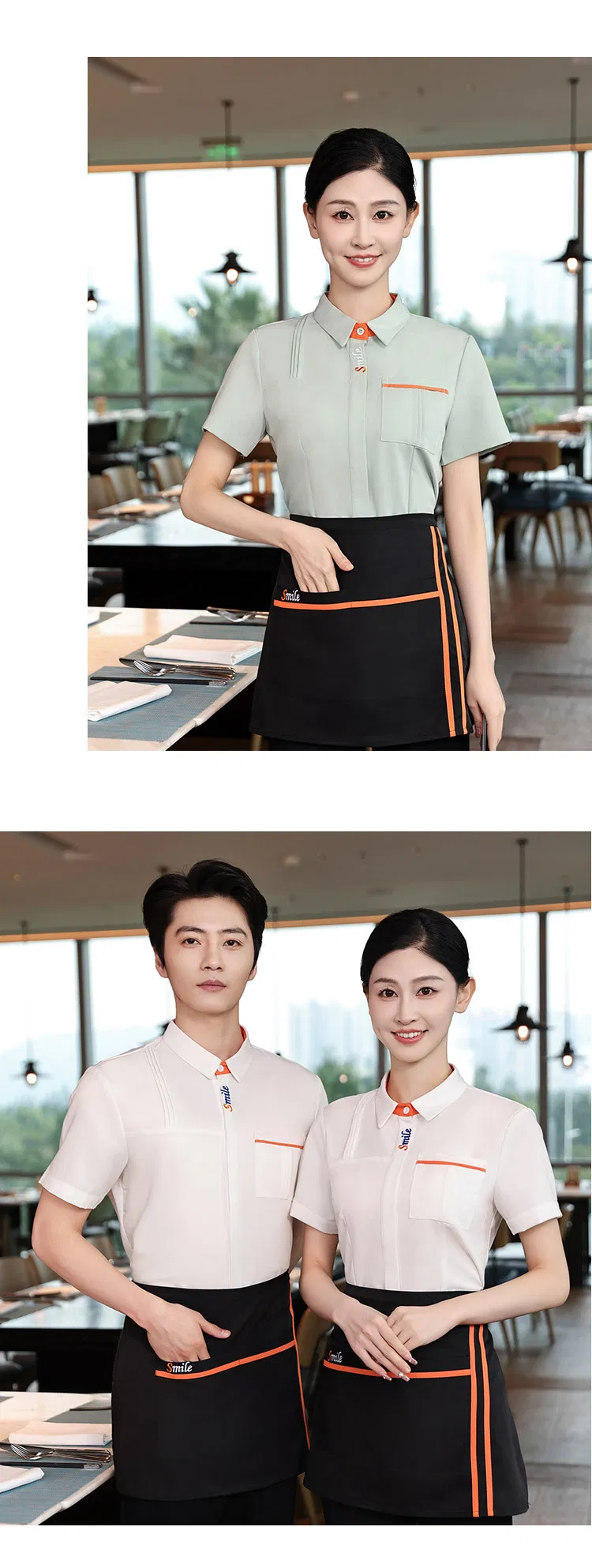 High Quality Customized Women's Short Sleeved Stand up Collar Button up Shirt, Suitable for Business and Restaurant Workwear
