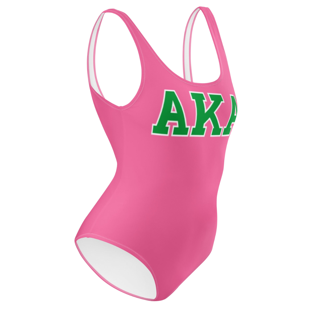 AKA One Piece Swimsuit Pink Green Letter Print Women Swimwear Stylish Beachwear Fashion Bathing Suit Summer Wear