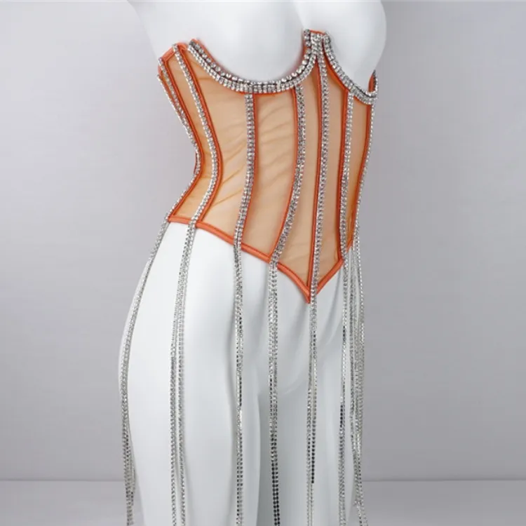 Bright Diamond Chain Shapewear Hot Girl Outside Wear Hipster Corset