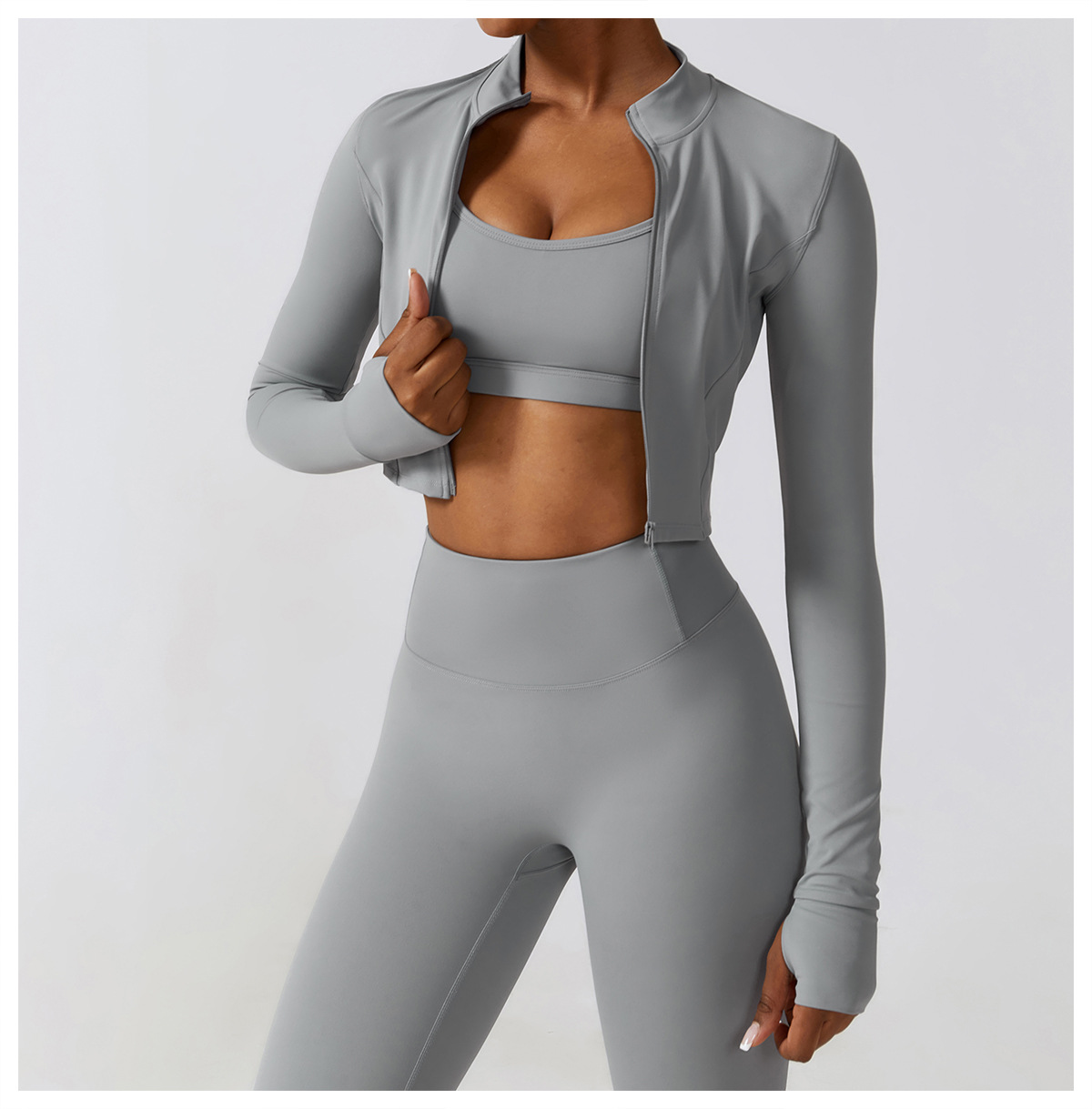 Wholesale Workout Custom logo Fitness Set Butt Lift Long Sleeve 4 Piece Yoga Sets Active Wear Women Gym Clothes Kit Sweat Suit