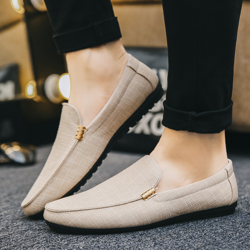 Custom Logo MOQ1 Men's Sport Casual Loafer Canvas Flat Slip-On Shoes Lightweight Breathable Men Leather Loafers