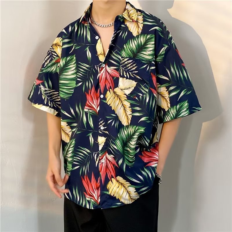 Custom Dress Shirt, Casual Button-down - Custom Designer Summer Fashion Plus Size Digital Printed Mens Resort Vacation Casual Fl