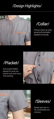 High Quality Customized Women's Short Sleeved Stand up Collar Button up Shirt, Suitable for Business and Restaurant Workwear