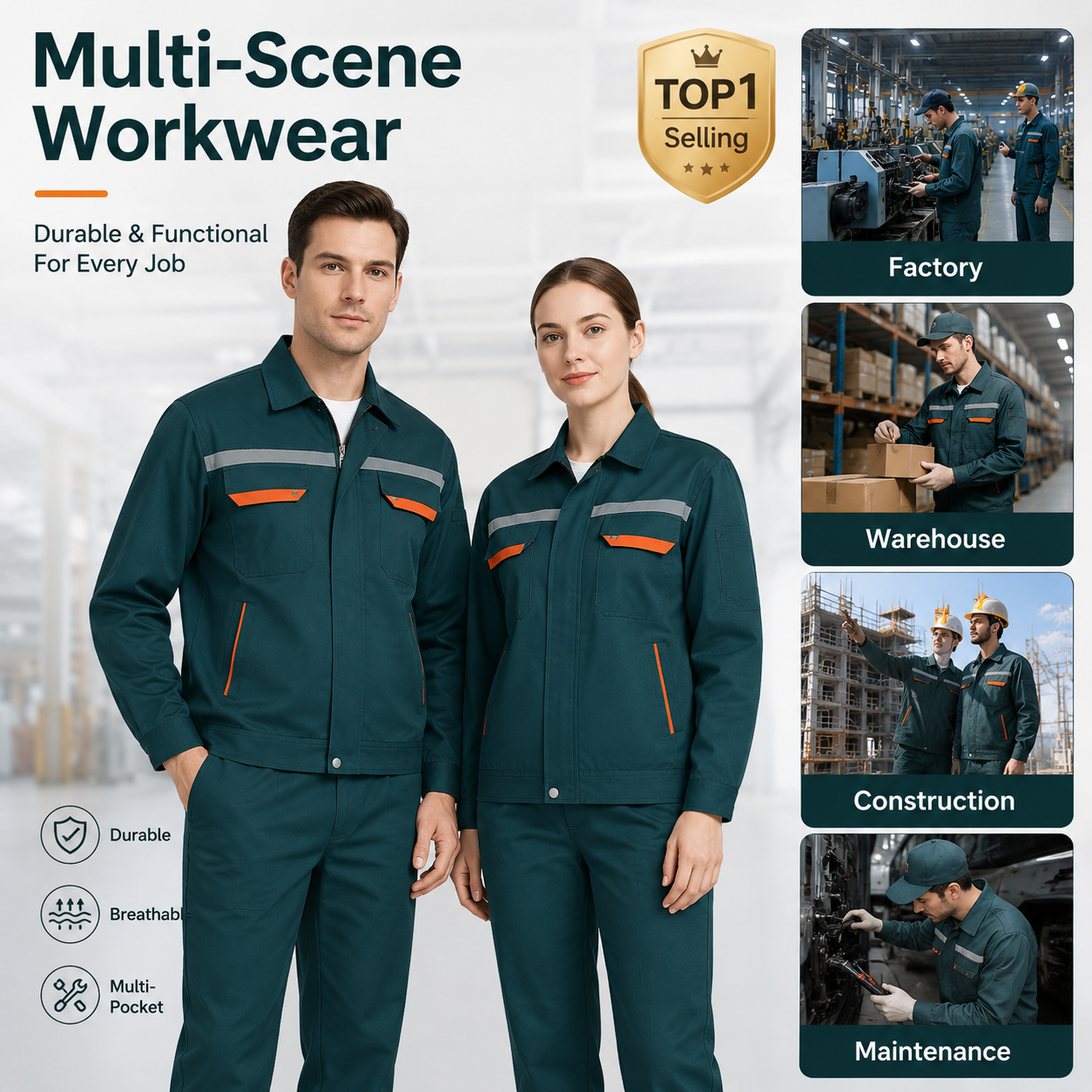 Spring/Autumn Work Uniform Set Men's Women's Long-sleeve Reflective Wear-resistant Polyester Auto Repair Workshop Workwear