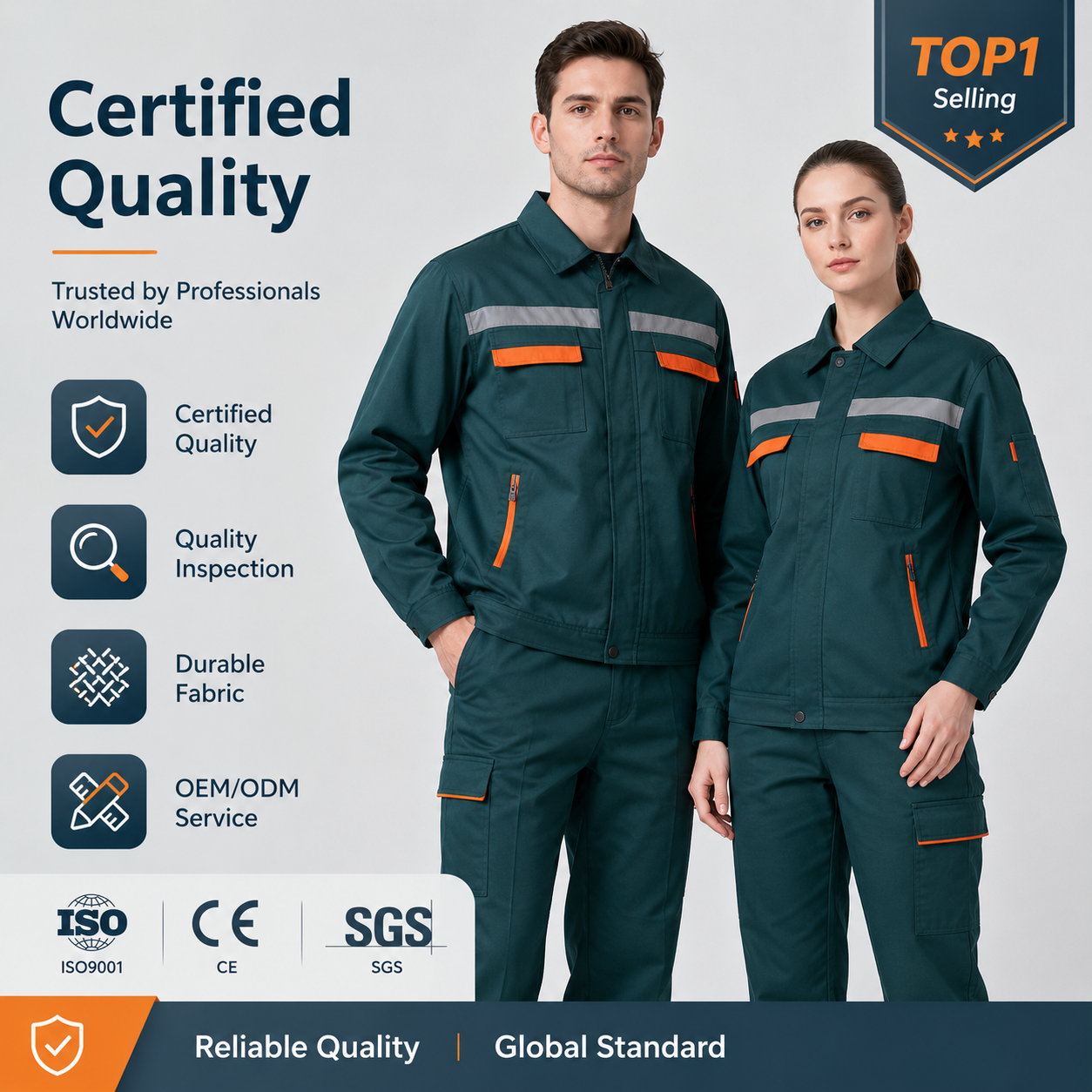 Spring/Autumn Work Uniform Set Men's Women's Long-sleeve Reflective Wear-resistant Polyester Auto Repair Workshop Workwear