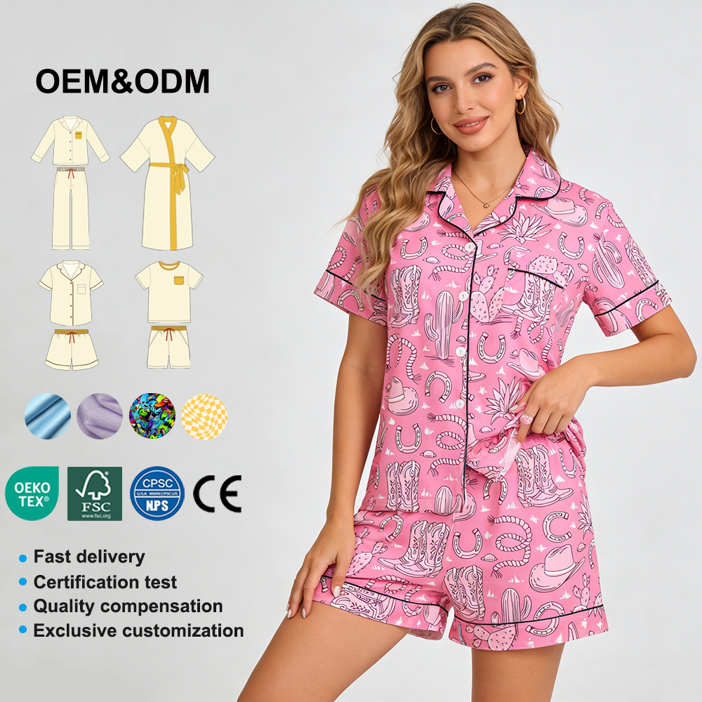 Baifei Custom Printing Two Piece Pajamas for Women Set Summer Short Sleeve Soft Loungewear Women Sets Over Size Women Wear