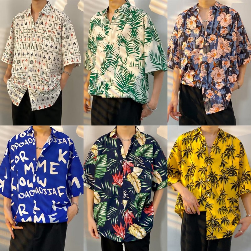 Custom Dress Shirt, Casual Button-down - Custom Designer Summer Fashion Plus Size Digital Printed Mens Resort Vacation Casual Fl