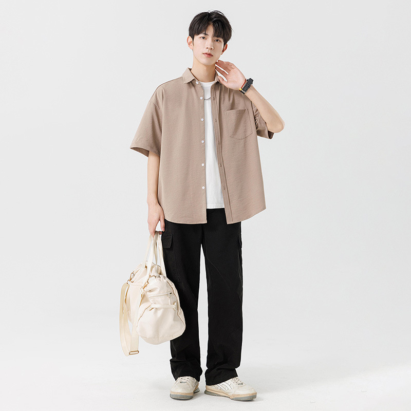 Men's Stand Collar Breathable Loose Summer Short-sleeve Shirt for Casual Wear in Summer a Comfortable Stylish Option for Men