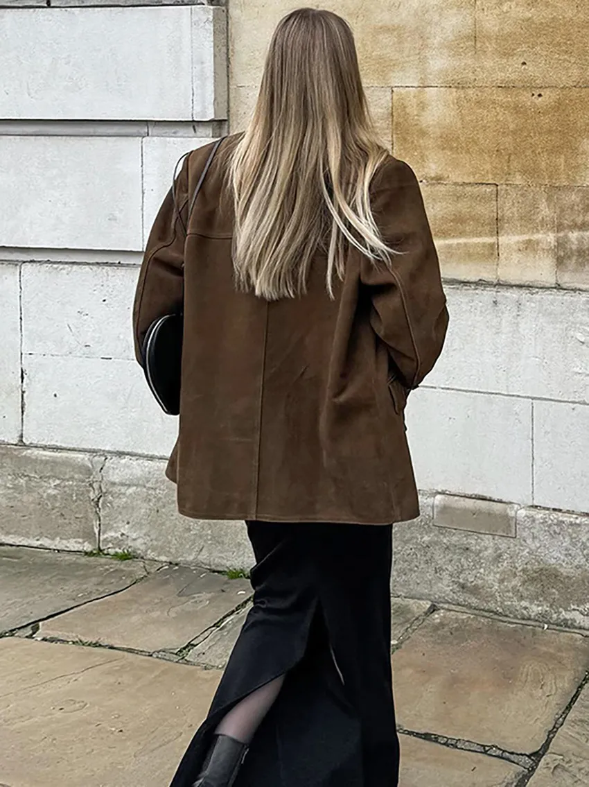 Trendy Brown Suede Leather Outerwear for Modern Fashion