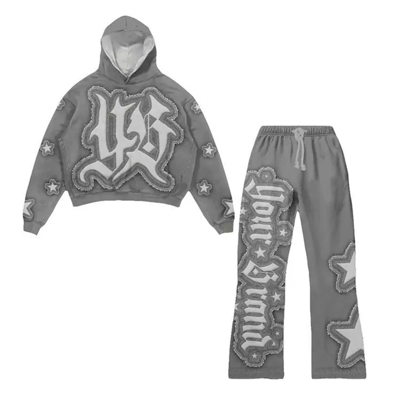 OEM Wholesale Trending Men Sets Tracksuit Cotton Polyester Patchwork Custom Streetwear Tracksuits for Men