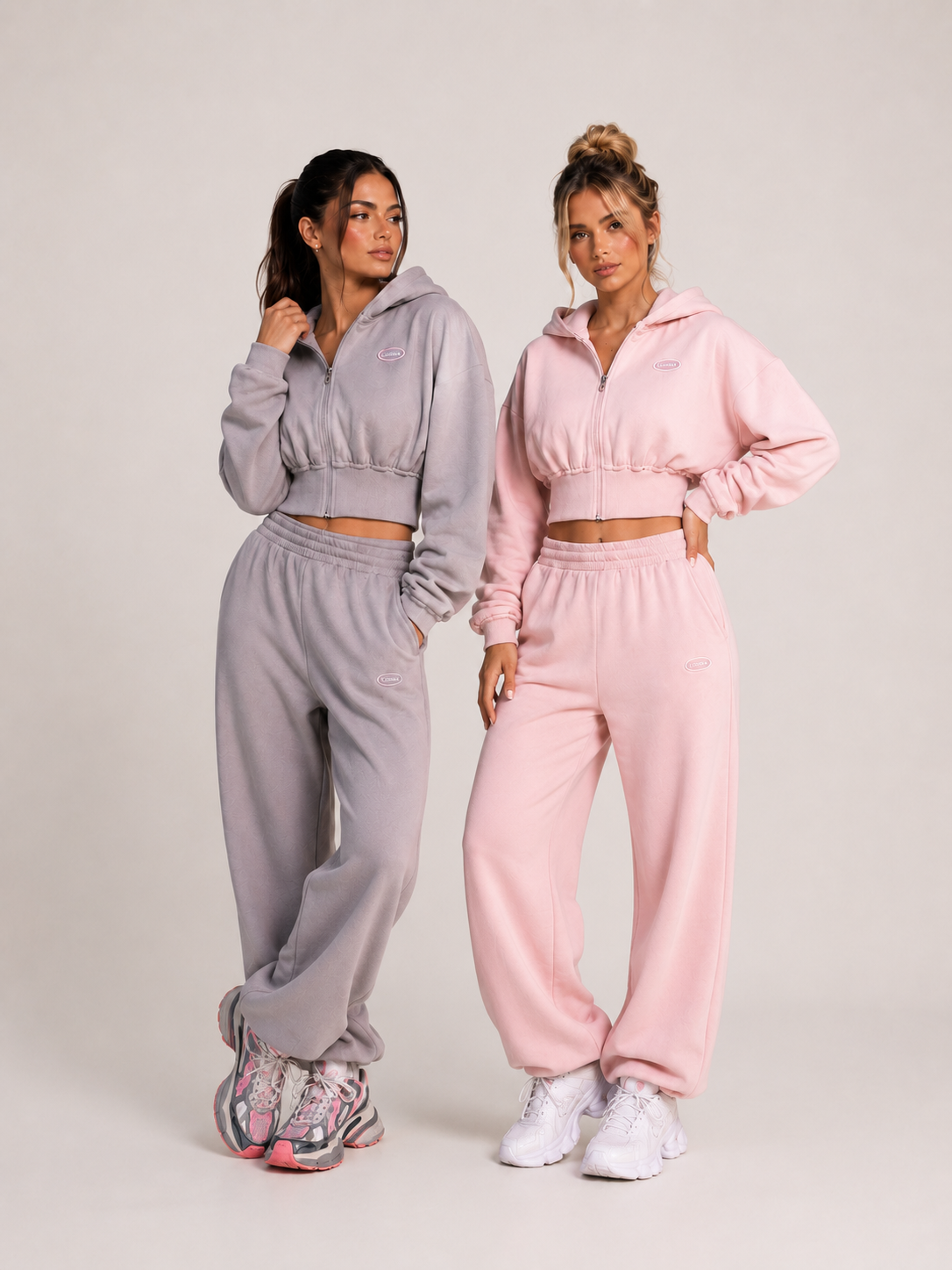 Women Custom 400GSM 100%Cotton Fleece Hoodie Zip Up Sports Casual Sweatshirt Jogger Two Piece Sets For Women