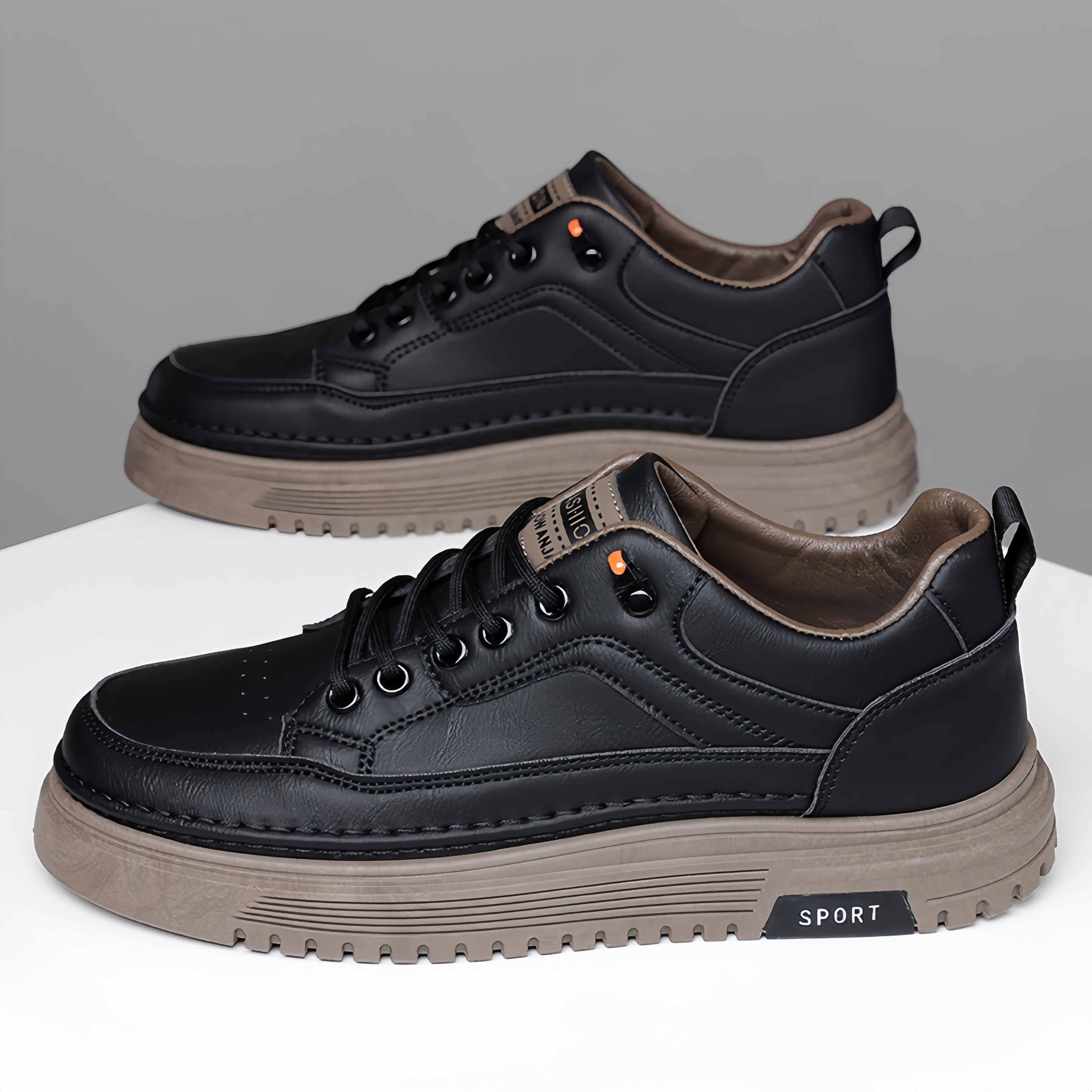 Men's Casual Shoes PU Leather Mesh Fashionable Men's Casual Sports Shoes Breathable Trendy Running Shoes Men's Casual Sneakers