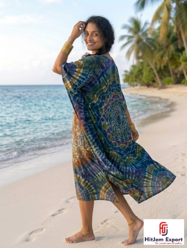HitItem Export Women Bohemian Kaftan Dress V Neck Beach Cover Up Loose Fit Resort Wear OEM ODM Manufacturer Supplier
