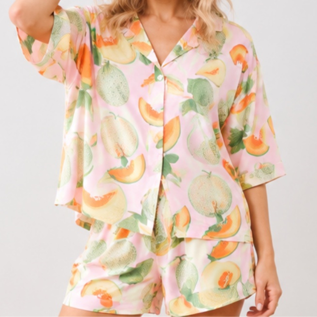 Manufacturer Fruit Pattern Pj Digital Print Pyjama Femme Sleepwear Women Home Wear Women's Summer Pajamas Set Lady Luxury Pijama