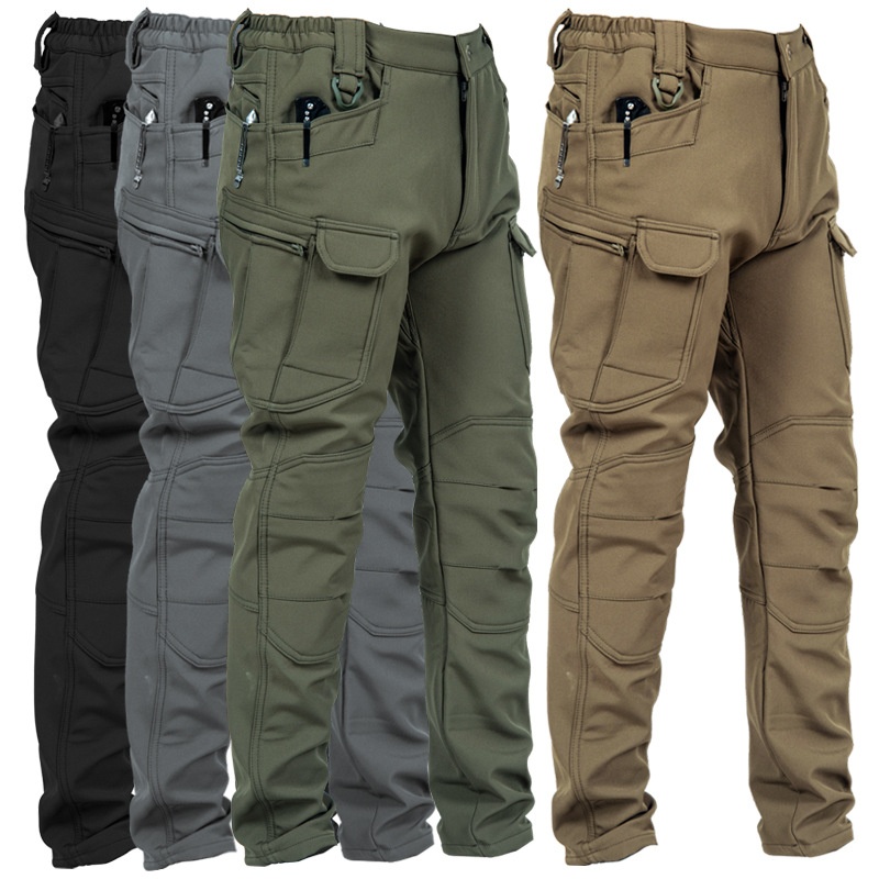 Winter Waterproof Heavyweight Outdoor Softshell Tactical Pants For Men Fleece-Lined Warm Casual Work Hiking Pants