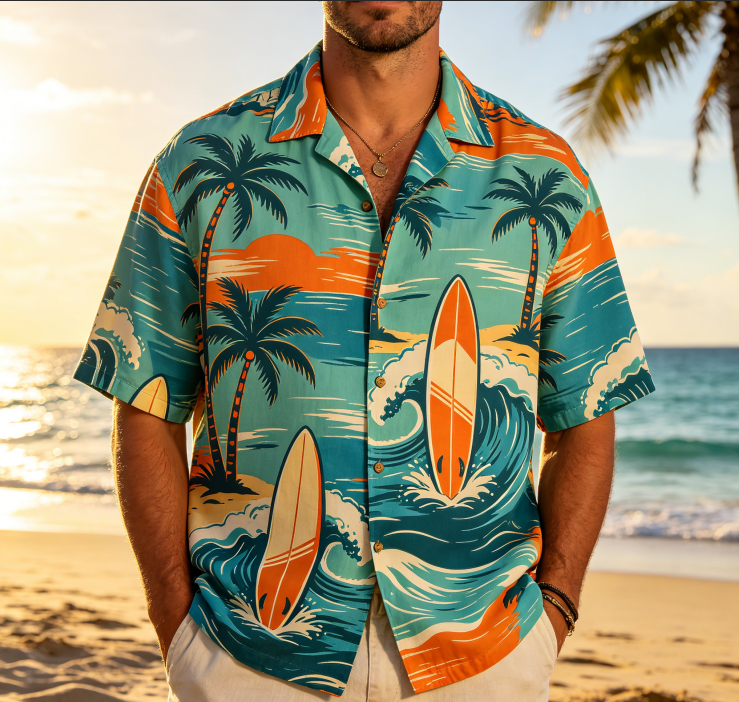 Summer Fashion Casual Vacation Outfit Island Style Beachwear Floral Breathable Aloha Tropical Hawaiian Shirt 100% OEM