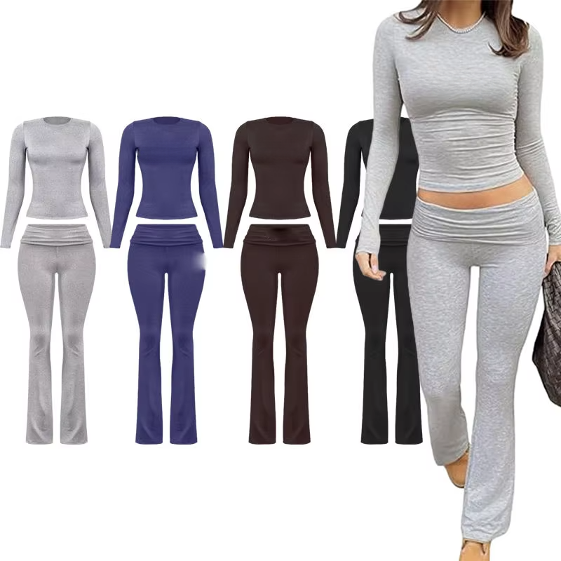 Casual Yoga Legging Family Matching Outfits Custom Elasticity Tracksuits Flare Pants Cotton Embroidery Lounge Wear Women Sets