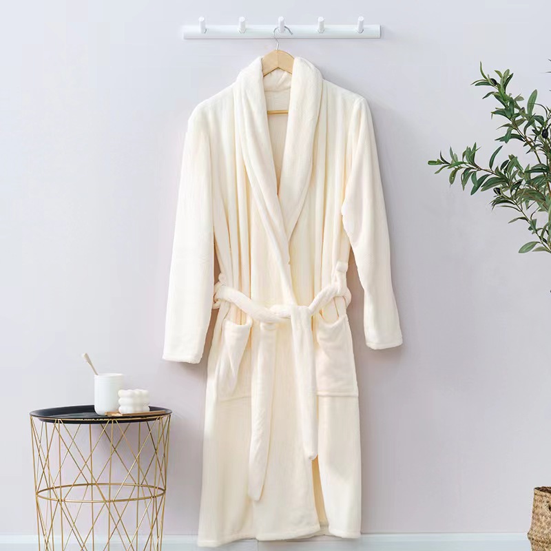 Customizable Premium Quality Polyester Fleece Spa Towelling King Bathrobes Women's Sleepwear Shawl Collar Long Sleeves