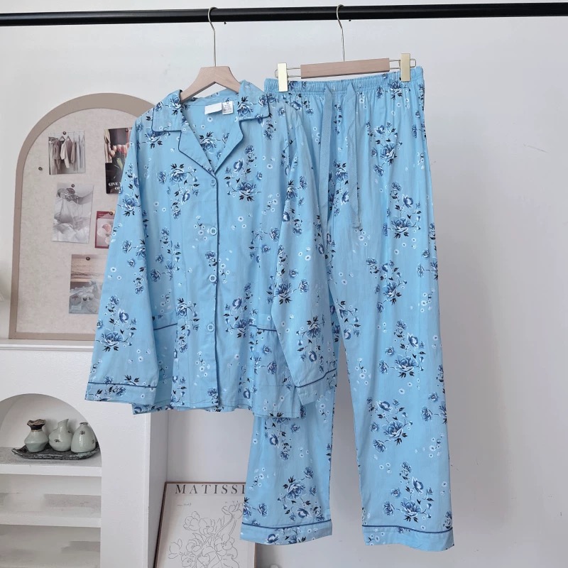 Wholesale Custom Casual Comfortable Women's Nightwear Set Print Long Sleeve PJs Women's Button-Down Pajama Set for Gifting