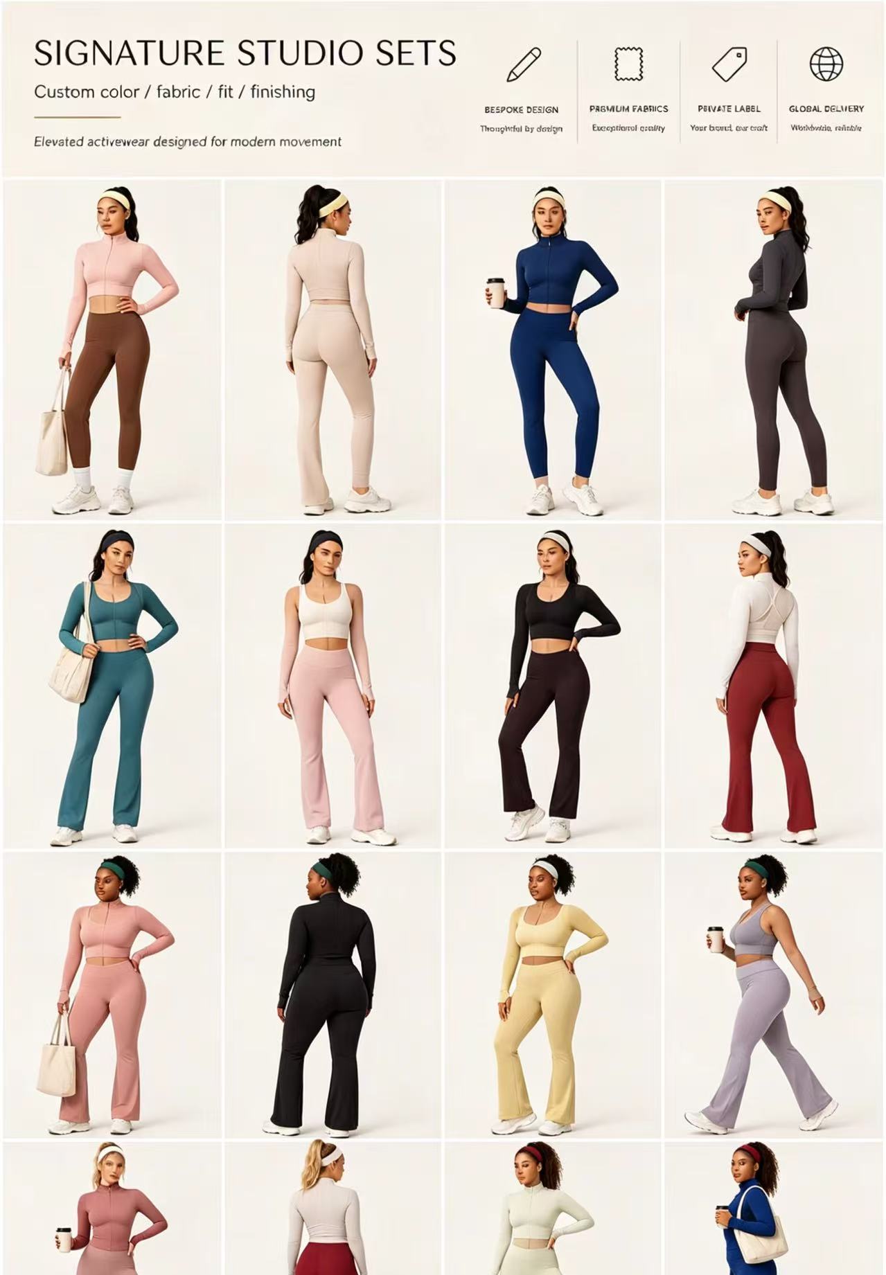 Women 2 Piece Yoga Set Long Sleeve Zip Jacket Flare Pants High Waist Butt Lifting Workout Gym Activewear Tracksuit Custom Logo