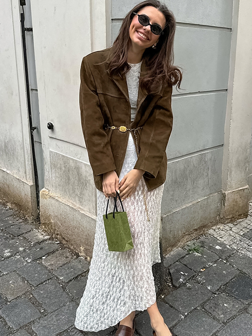 Trendy Brown Suede Leather Outerwear for Modern Fashion
