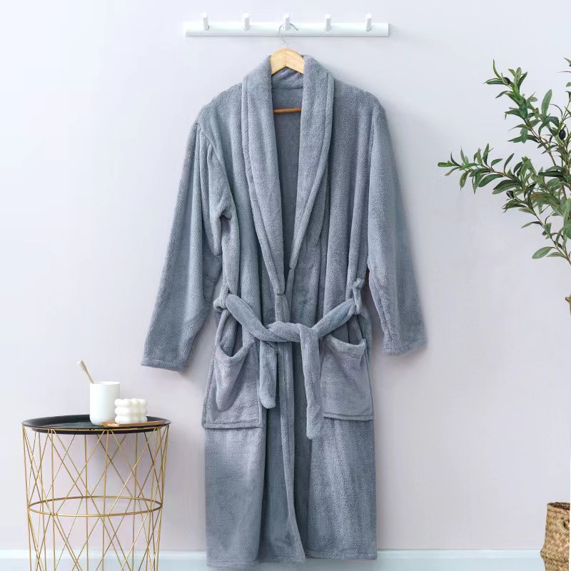 Customizable Premium Quality Polyester Fleece Spa Towelling King Bathrobes Women's Sleepwear Shawl Collar Long Sleeves
