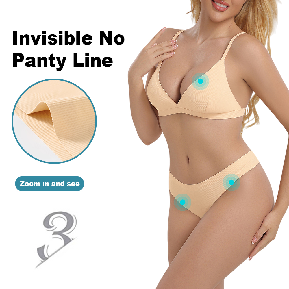BR15 DD03 ODM Women's Invisible Wirefree Triangle Sexy Deep Plunge Soft Cup Back Closure Bralette Thong Underwear Set