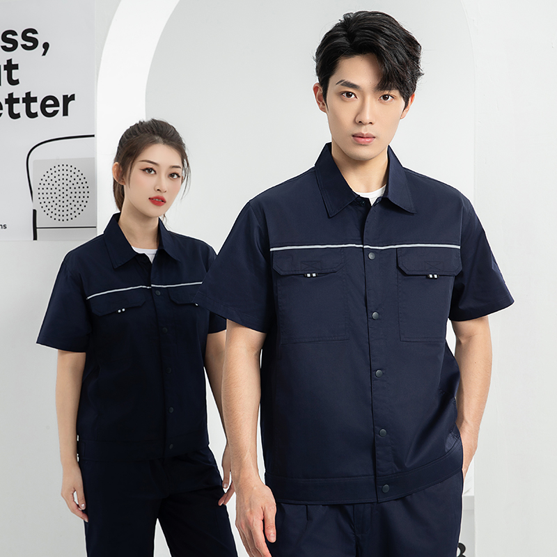 Summer Short-sleeve Hi Visibility Anti-Wrinkle Breathable Workwear Set Double Reflective Strips Triangular Pocket