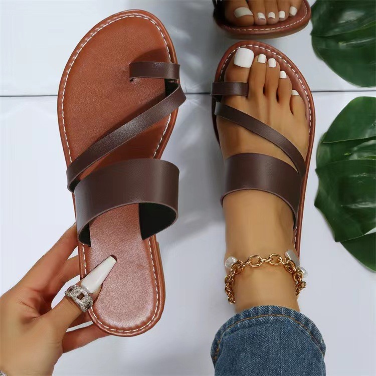 Wholesale Best Seller Rubber Sole Open Toe Flat Sandals PU Upper Part of the Shoe Casual Sandals With High Material