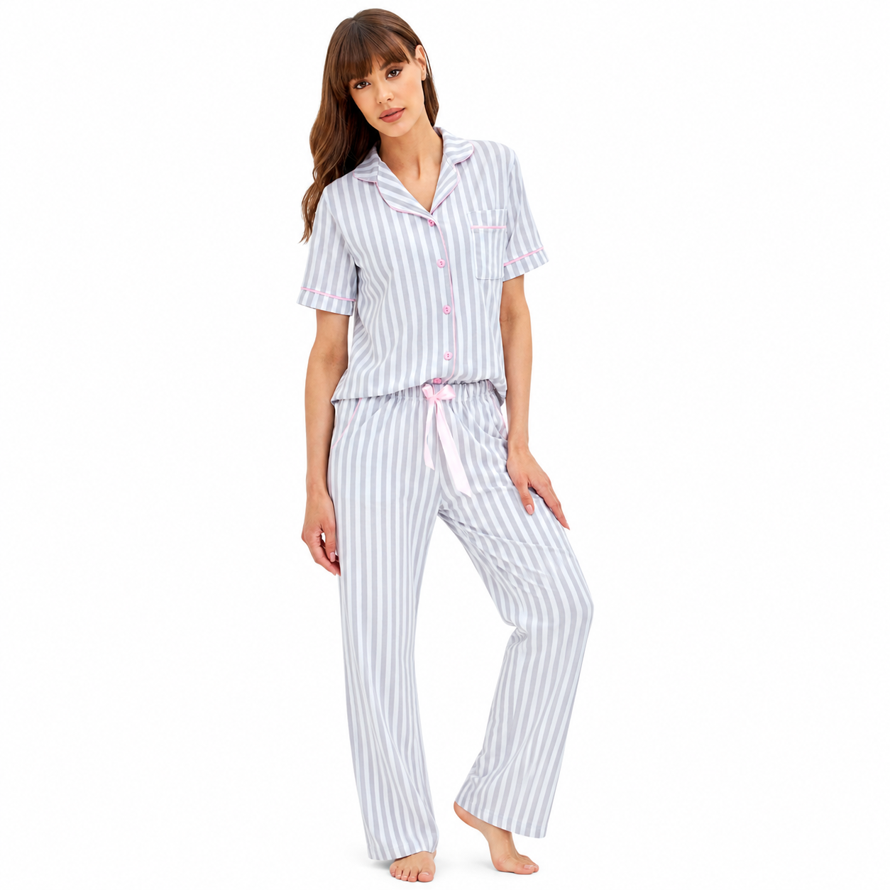 Ladies Elegant Lounge Set Comfortable Breathable Homewear Premium Nightwear Fashion Sleepwear Spring 100% Cotton Short-Sleeved