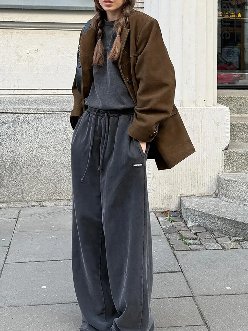 Trendy Brown Suede Leather Outerwear for Modern Fashion