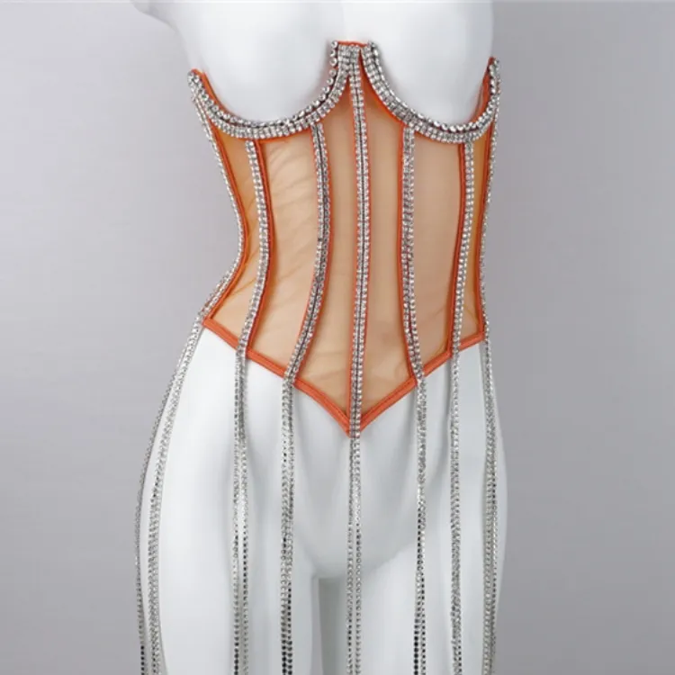 Bright Diamond Chain Shapewear Hot Girl Outside Wear Hipster Corset