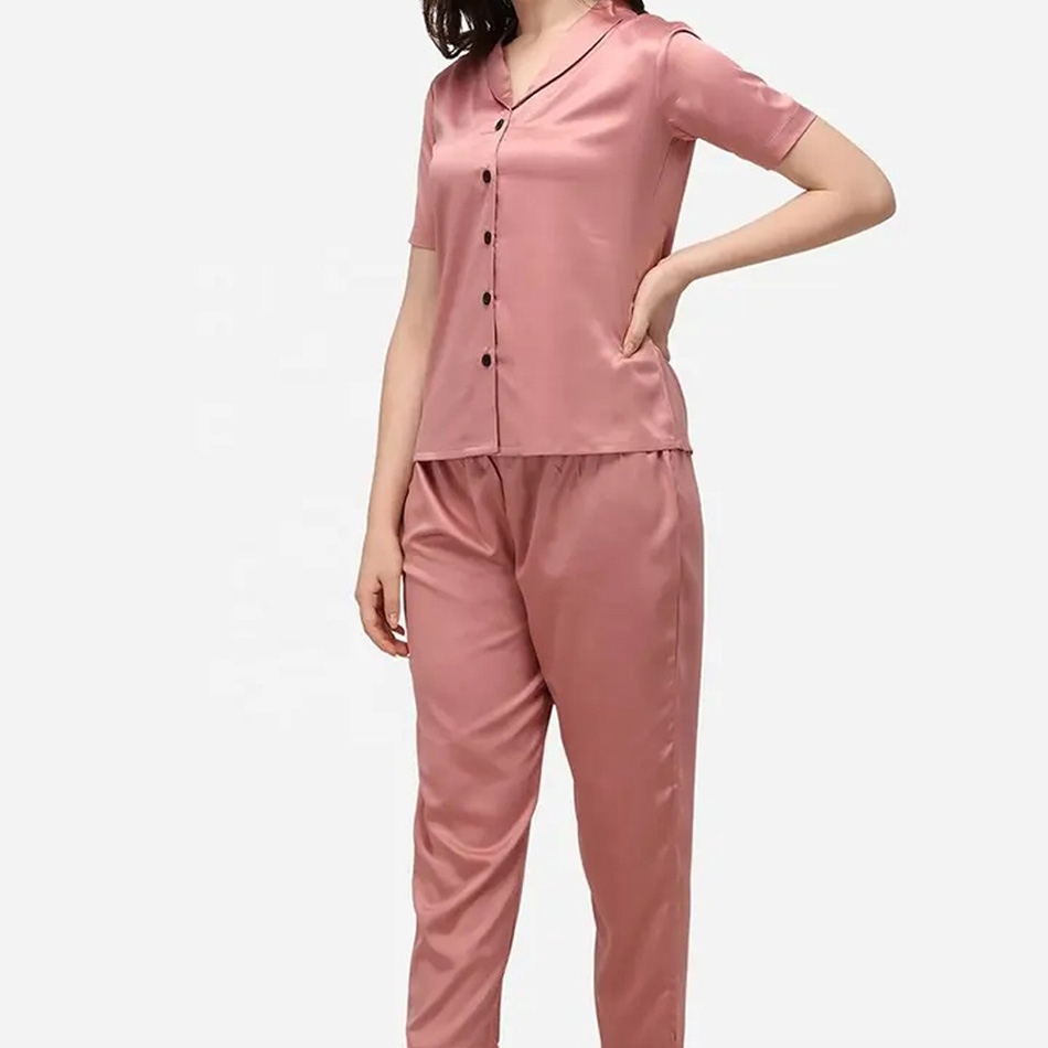 New Design Women's Satin Embroidered 1 Piece Nightwear Set Breathable Pajama Home Night Suit Multi Color Sleepwear