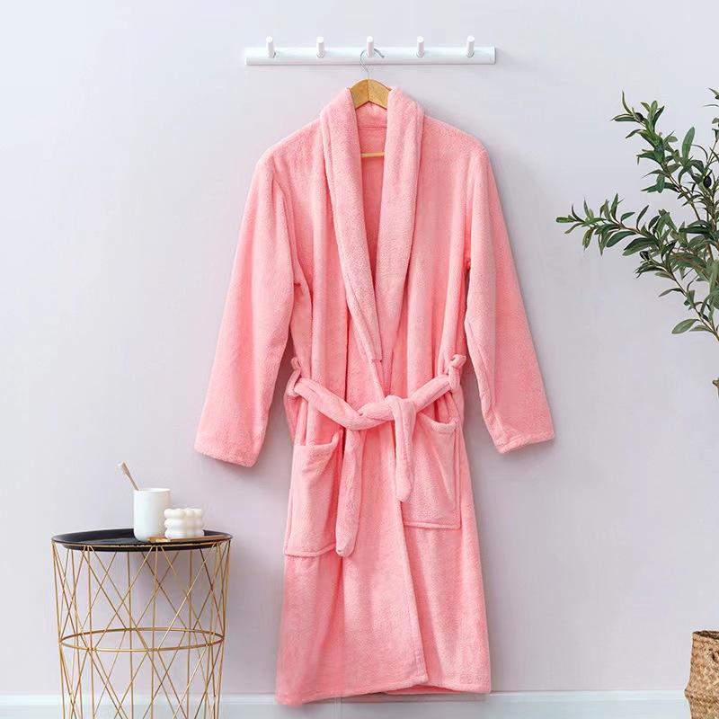 Customizable Premium Quality Polyester Fleece Spa Towelling King Bathrobes Women's Sleepwear Shawl Collar Long Sleeves