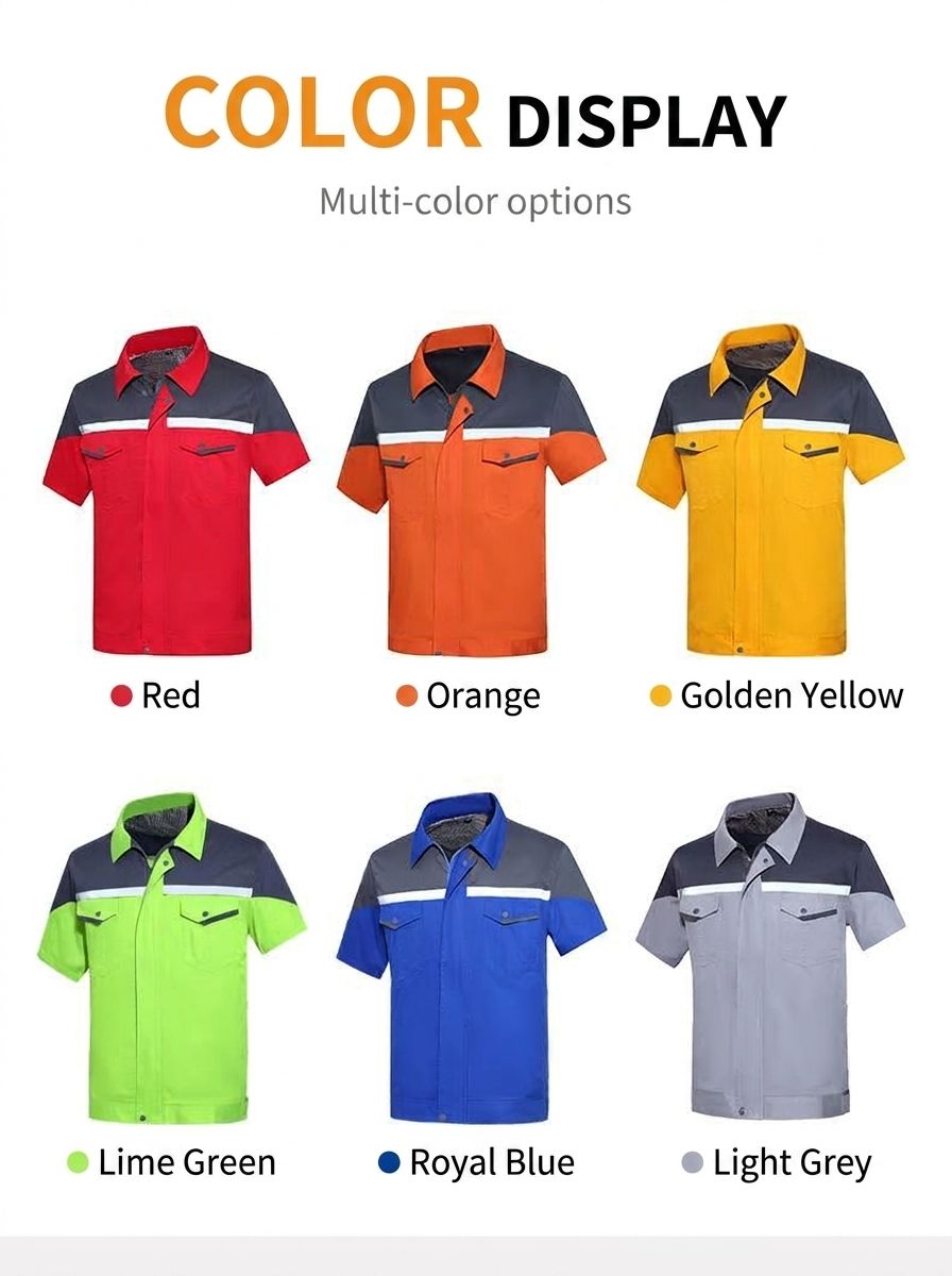 Custom Logo Men's Short Sleeve Workwear Shirt Durable CVC 60/40 Work Uniform Breathable Contrast Mechanical Shirt