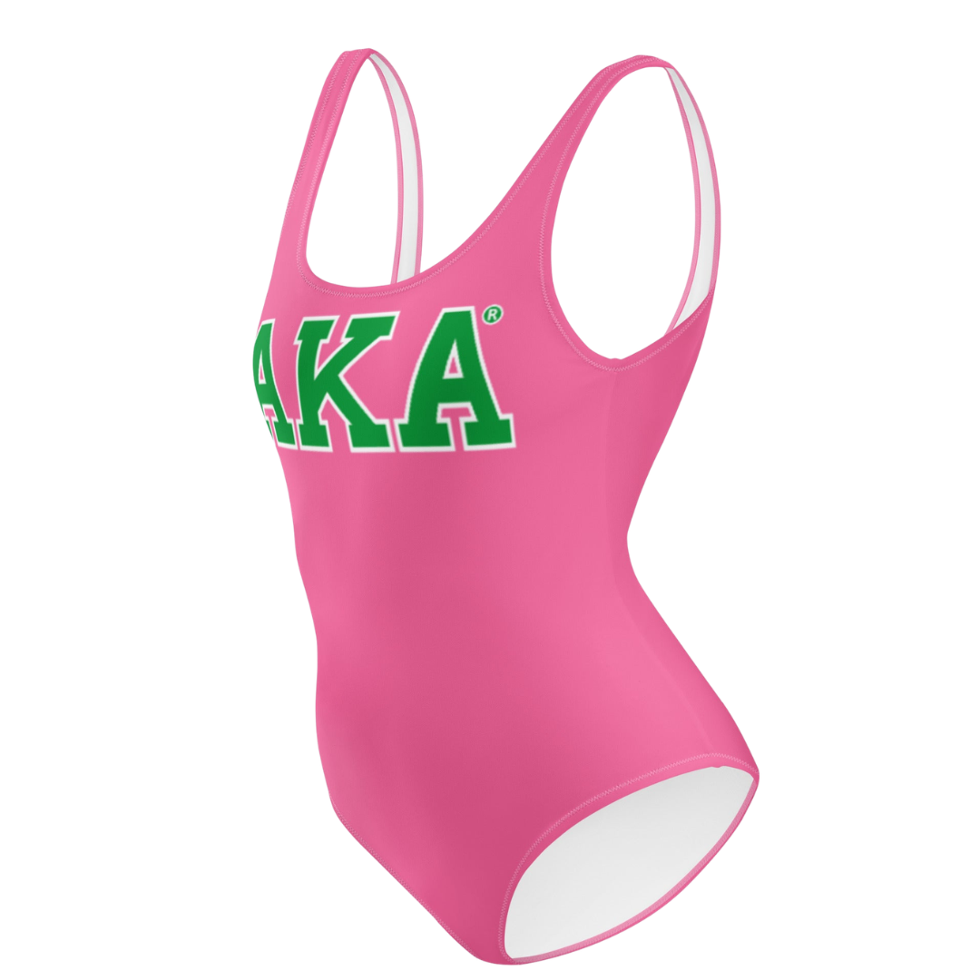 AKA One Piece Swimsuit Pink Green Letter Print Women Swimwear Stylish Beachwear Fashion Bathing Suit Summer Wear